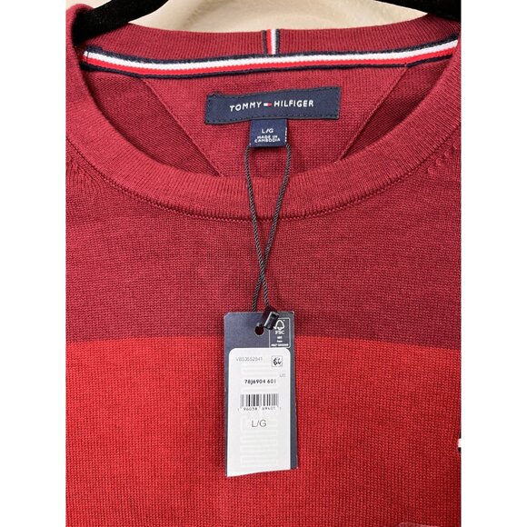 Tommy Hilfiger Mens Striped Crewneck Sweater Large New Red Maroon Long Sleeve - Picture 5 of 8